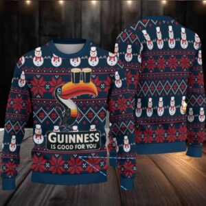 Navy Snowman & Poinsettia Fair Isle Guinness Toucan Ugly Christmas Sweater
