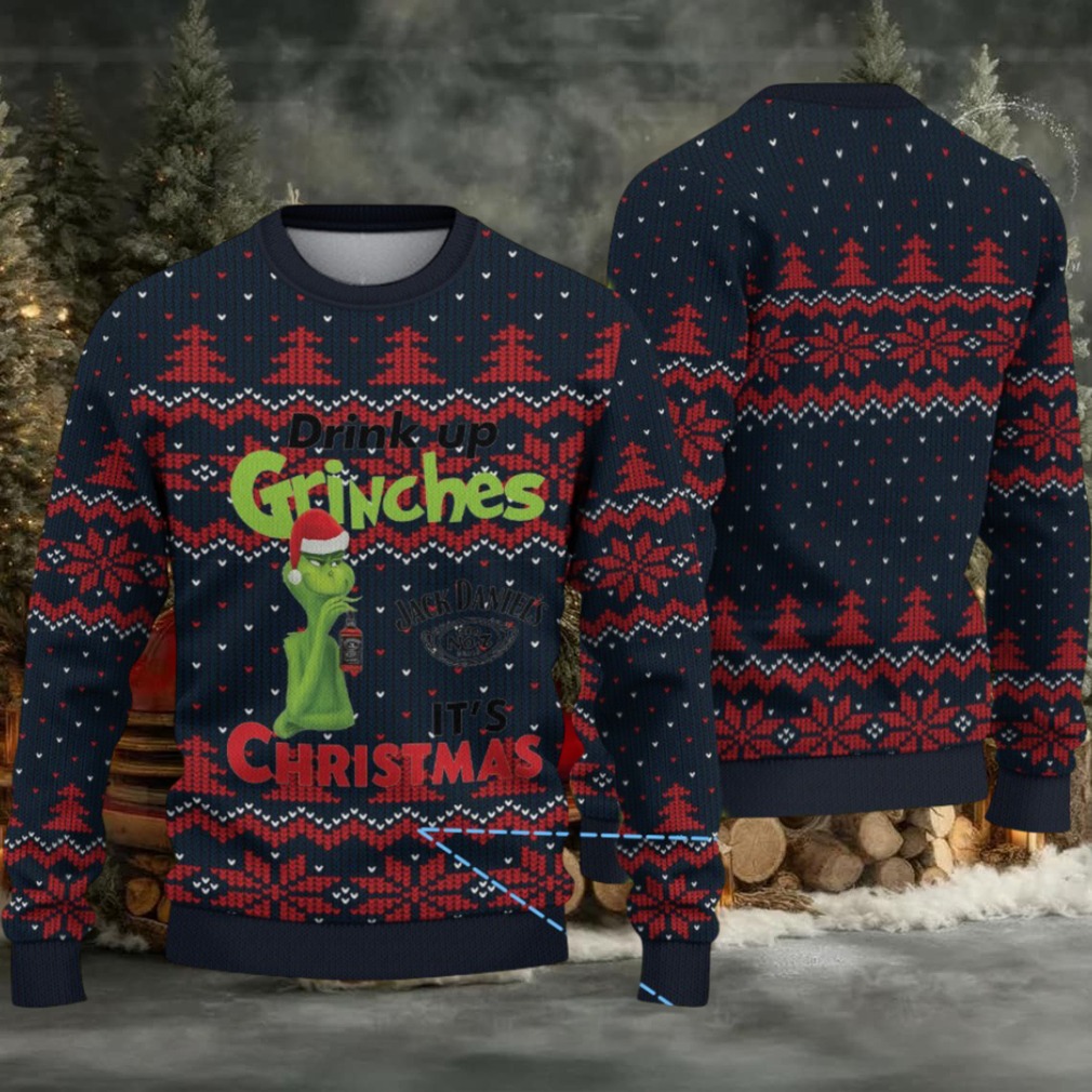 Navy and Red Fair Isle Ugly Christmas Sweater Jack Daniel’s Whiskey with Grinch Christmas Trees and Heart Pattern Navy and Red Fair Isle Ugly Christmas Sweater Jack Daniel’s Whiskey with Grinch Christmas Trees and Heart Pattern