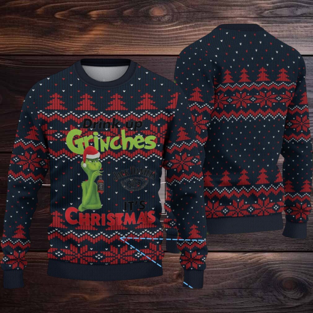 Navy and Red Fair Isle Ugly Christmas Sweater Jack Daniel’s Whiskey with Grinch Christmas Trees and Heart Pattern Navy and Red Fair Isle Ugly Christmas Sweater Jack Daniel’s Whiskey with Grinch Christmas Trees and Heart Pattern