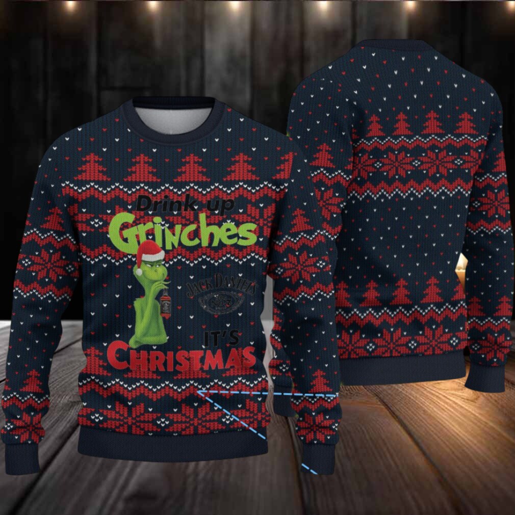 Navy and Red Fair Isle Ugly Christmas Sweater Jack Daniel’s Whiskey with Grinch Christmas Trees and Heart Pattern Navy and Red Fair Isle Ugly Christmas Sweater Jack Daniel’s Whiskey with Grinch Christmas Trees and Heart Pattern