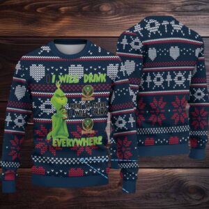 Navy blue Jagermeister Grinch Drinking Everywhere Christmas Ugly Sweater
