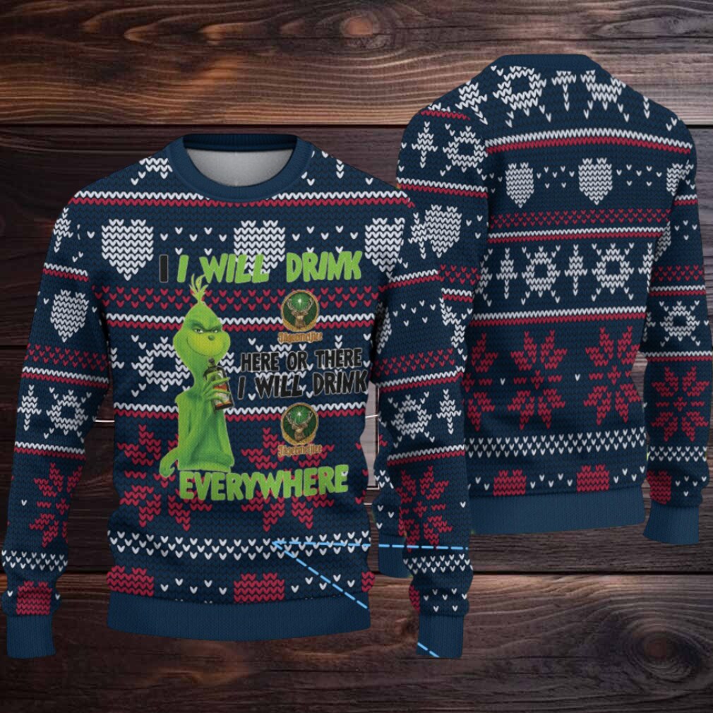 Navy blue Jagermeister Grinch Drinking Everywhere Christmas Ugly Sweater Navy blue Jagermeister Grinch Drinking Everywhere Christmas Ugly Sweater