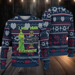Navy blue Jagermeister Grinch Drinking Everywhere Christmas Ugly Sweater