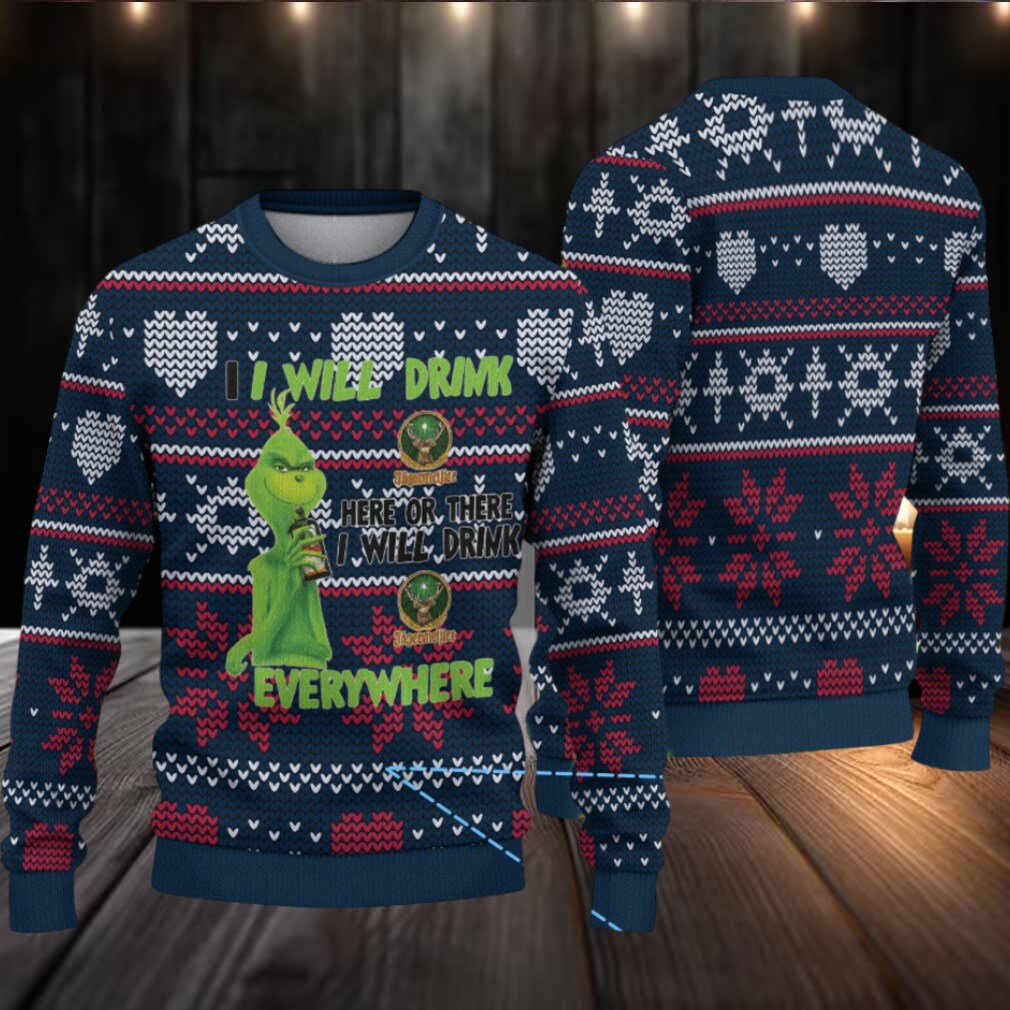 Navy blue Jagermeister Grinch Drinking Everywhere Christmas Ugly Sweater Navy blue Jagermeister Grinch Drinking Everywhere Christmas Ugly Sweater