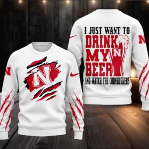 Nebraska Cornhuskers NCAA I Just Want To Drink My Beer And Watch Aggies Ugy Christmas Sweater
