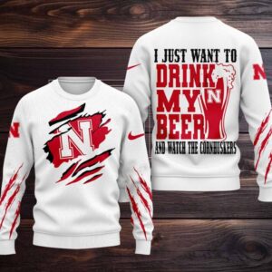 Nebraska Cornhuskers NCAA I Just Want To Drink My Beer And Watch Aggies Ugy Christmas Sweater