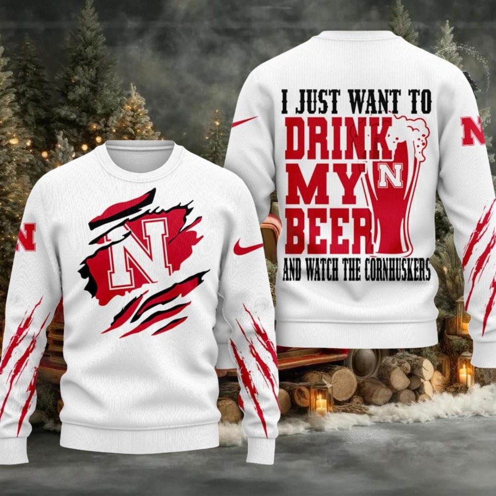 Nebraska Cornhuskers NCAA I Just Want To Drink My Beer And Watch Aggies Ugy Christmas Sweater Nebraska Cornhuskers NCAA I Just Want To Drink My Beer And Watch Aggies Ugy Christmas Sweater