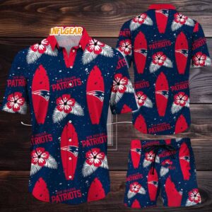 New England Patriots Flower Pattern Hawaiian Shirt And Shorts