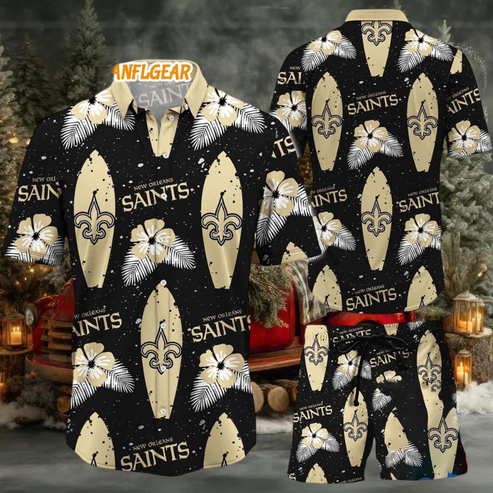 New Orleans Saints Flower Pattern Hawaiian Shirt And Shorts New Orleans Saints Flower Pattern Hawaiian Shirt And Shorts