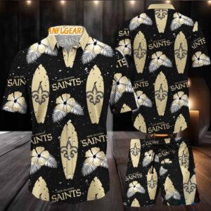 New Orleans Saints Flower Pattern Hawaiian Shirt And Shorts