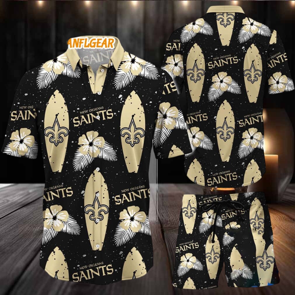 New Orleans Saints Flower Pattern Hawaiian Shirt And Shorts New Orleans Saints Flower Pattern Hawaiian Shirt And Shorts