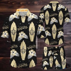 New Orleans Saints Flower Pattern Hawaiian Shirt And Shorts