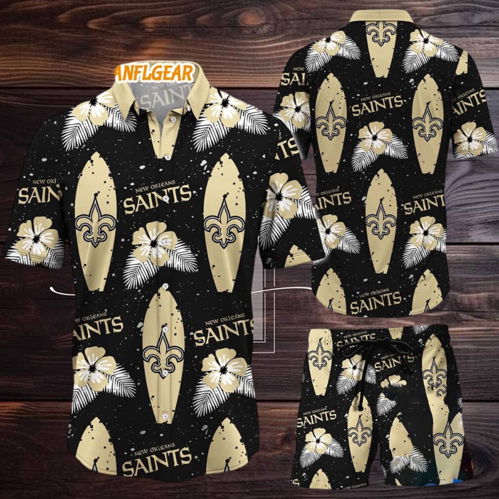 New Orleans Saints Flower Pattern Hawaiian Shirt And Shorts New Orleans Saints Flower Pattern Hawaiian Shirt And Shorts