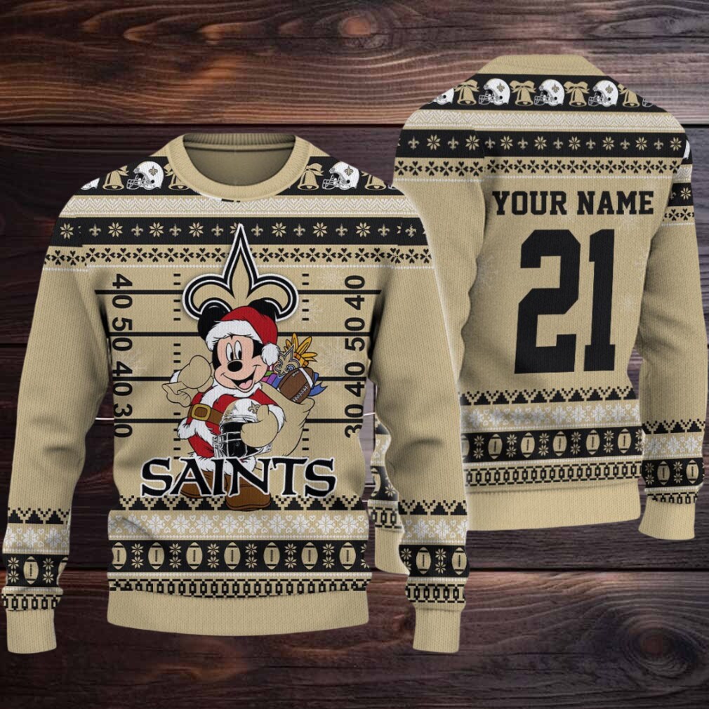 New Orleans Saints Mickey Mouse Santa Ugly Christmas Sweater New Orleans Saints Mickey Mouse Santa Ugly Christmas Sweater