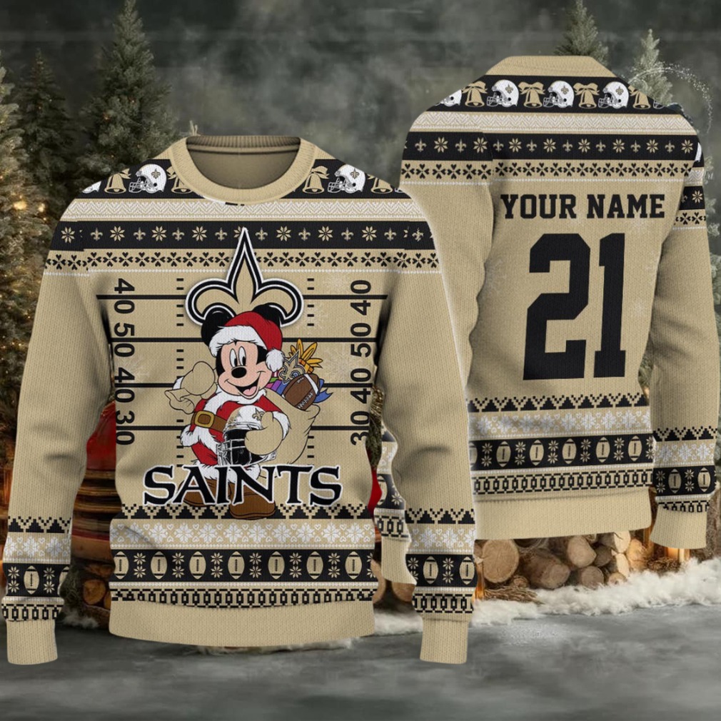 New Orleans Saints Mickey Mouse Santa Ugly Christmas Sweater New Orleans Saints Mickey Mouse Santa Ugly Christmas Sweater