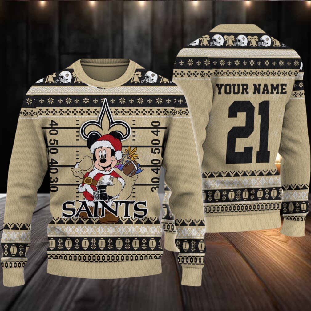 New Orleans Saints Mickey Mouse Santa Ugly Christmas Sweater New Orleans Saints Mickey Mouse Santa Ugly Christmas Sweater