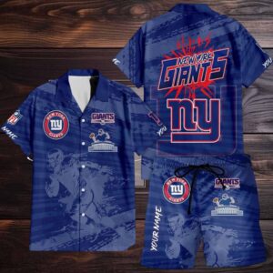 New York Giants Combo Hawaiian Shirt And Shorts