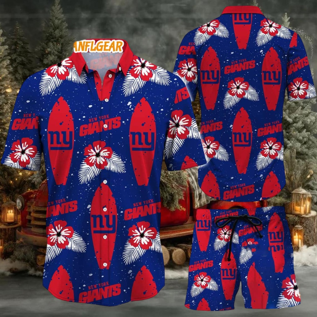 New York Giants Flower Pattern Hawaiian Shirt And Shorts New York Giants Flower Pattern Hawaiian Shirt And Shorts