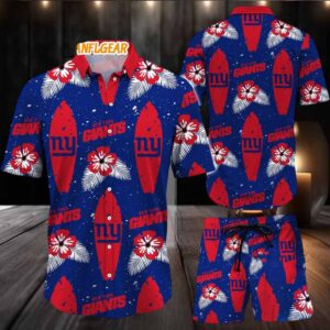 New York Giants Flower Pattern Hawaiian Shirt And Shorts