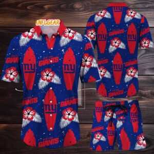 New York Giants Flower Pattern Hawaiian Shirt And Shorts