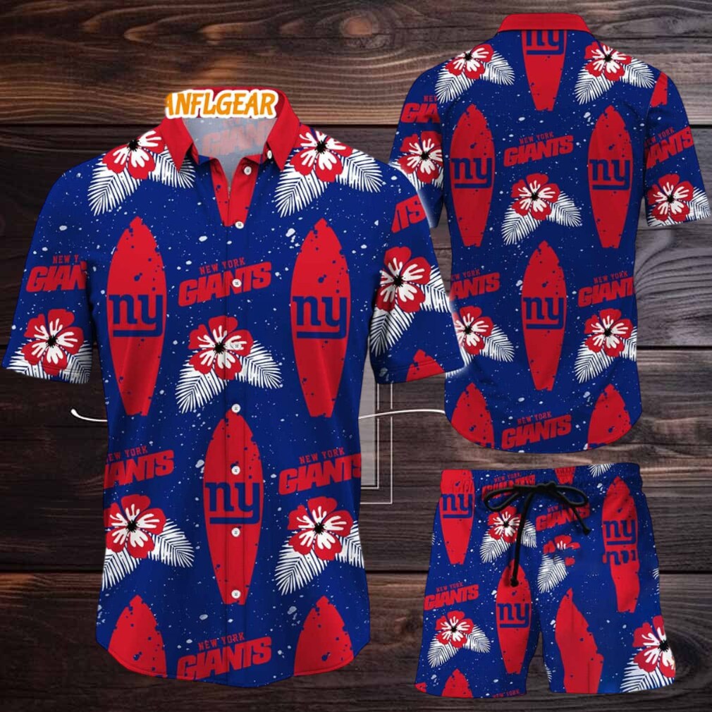 New York Giants Flower Pattern Hawaiian Shirt And Shorts New York Giants Flower Pattern Hawaiian Shirt And Shorts