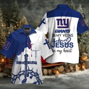 New York Giants In My Veins Jesus Im My Heart Hawaiian Shirt New York Giants In My Veins Jesus Im My Heart Hawaiian Shirt