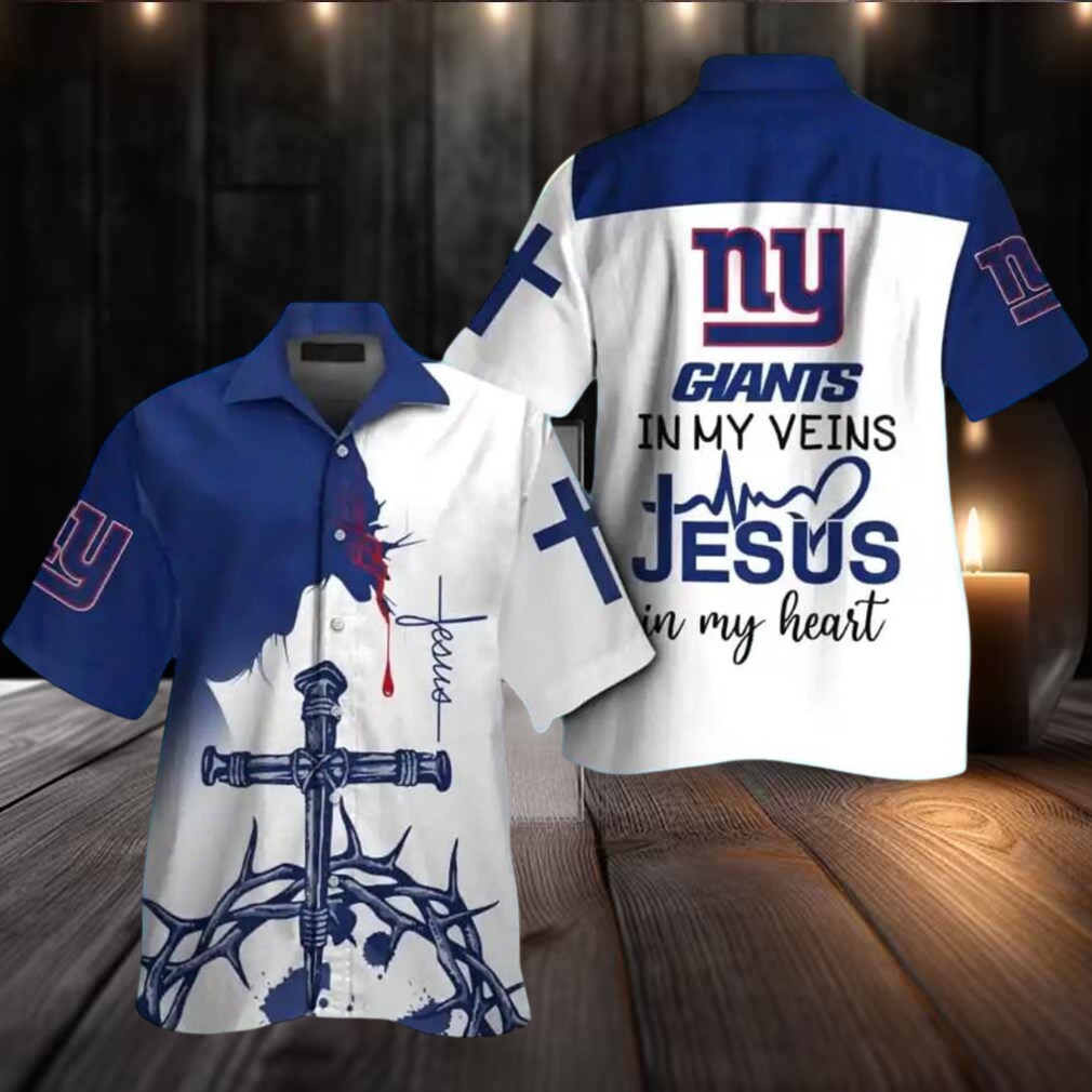 New York Giants In My Veins Jesus Im My Heart Hawaiian Shirt New York Giants In My Veins Jesus Im My Heart Hawaiian Shirt