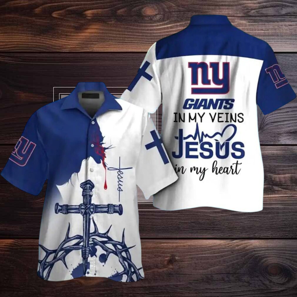 New York Giants In My Veins Jesus Im My Heart Hawaiian Shirt New York Giants In My Veins Jesus Im My Heart Hawaiian Shirt