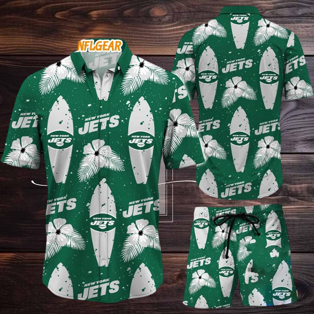 New York Jets Flower Pattern Hawaiian Shirt And Shorts New York Jets Flower Pattern Hawaiian Shirt And Shorts