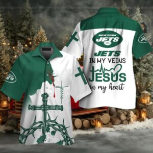 New York Jets In My Veins Jesus Im My Heart Hawaiian Shirt