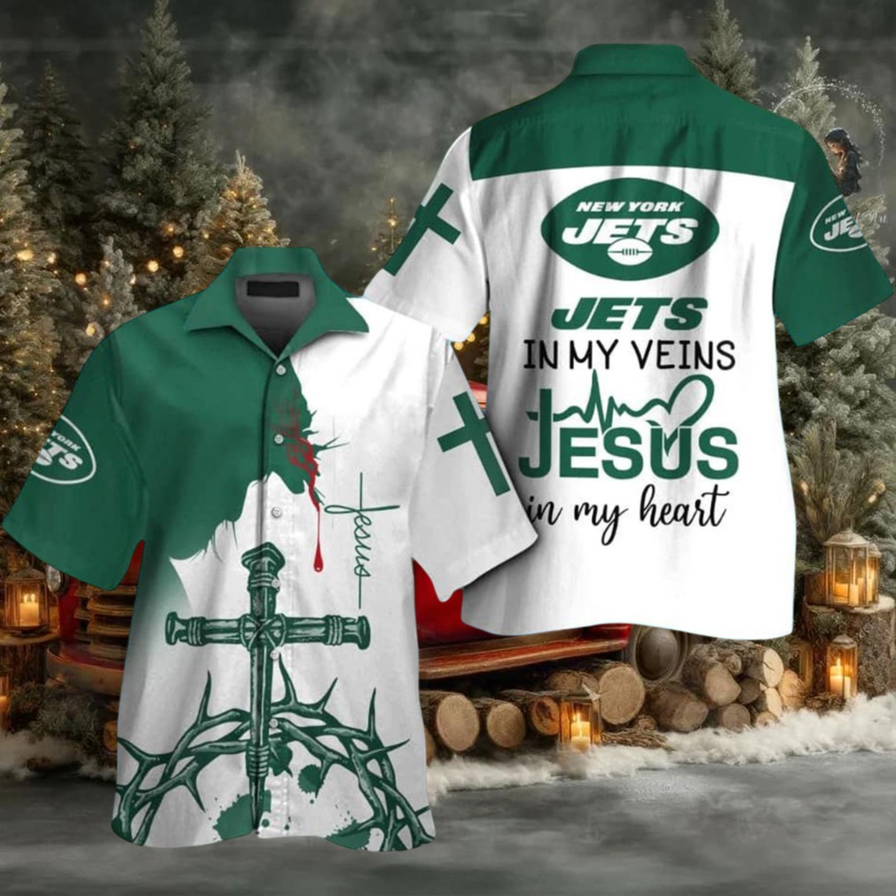 New York Jets In My Veins Jesus Im My Heart Hawaiian Shirt New York Jets In My Veins Jesus Im My Heart Hawaiian Shirt