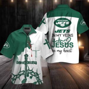 New York Jets In My Veins Jesus Im My Heart Hawaiian Shirt