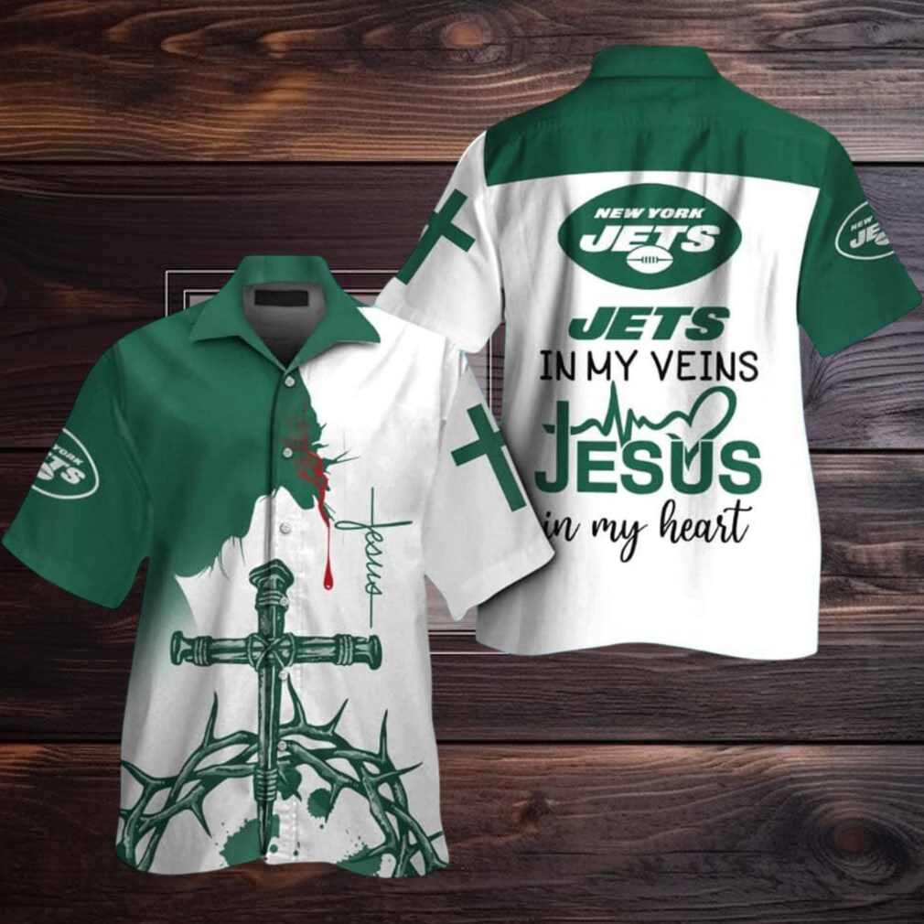 New York Jets In My Veins Jesus Im My Heart Hawaiian Shirt New York Jets In My Veins Jesus Im My Heart Hawaiian Shirt