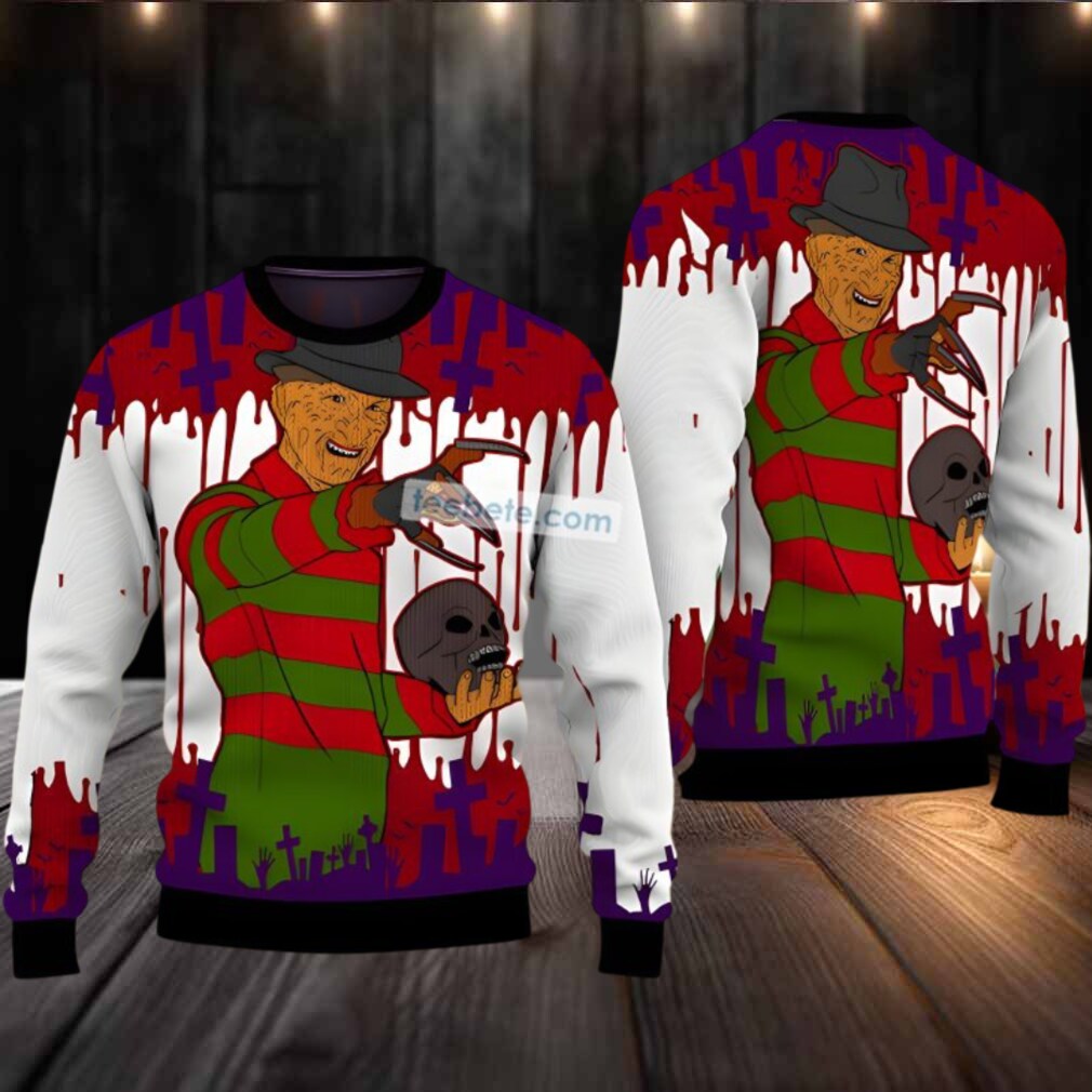 Nightmare On Elm Street Freddy Krueger Skull Ugly Christmas Sweater Ladies White Red Nightmare On Elm Street Freddy Krueger Skull Ugly Christmas Sweater Ladies White Red