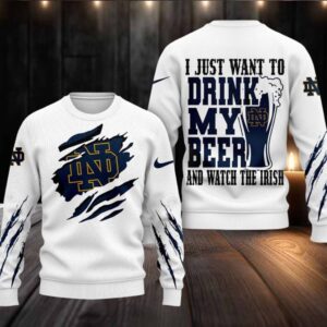 Notre Dame Fighting Irish NCAA I Just Want To Drink My Beer And Watch Aggies Ugy Christmas Sweater