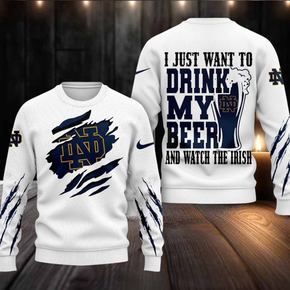 Notre Dame Fighting Irish NCAA I Just Want To Drink My Beer And Watch Aggies Ugy Christmas Sweater Notre Dame Fighting Irish NCAA I Just Want To Drink My Beer And Watch Aggies Ugy Christmas Sweater