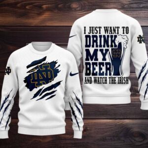 Notre Dame Fighting Irish NCAA I Just Want To Drink My Beer And Watch Aggies Ugy Christmas Sweater