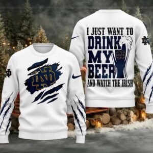 Notre Dame Fighting Irish NCAA I Just Want To Drink My Beer And Watch Aggies Ugy Christmas Sweater