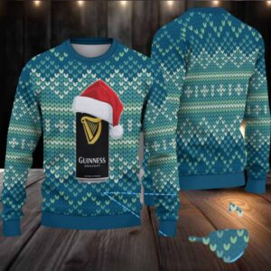 Teal & Navy Knit Hearts Guinness Draught Ugly Christmas Sweater
