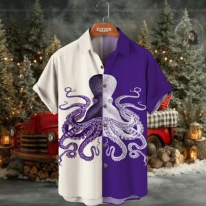 Octopus Print Hawaiian Short Sleeve Shirt
