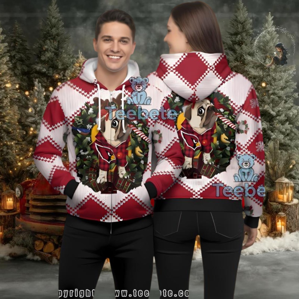 Arizona Cardinals Pug Dog Xmas Ugly 3D Zip Up Hoodie Arizona Cardinals Pug Dog Xmas Ugly 3D Zip Up Hoodie