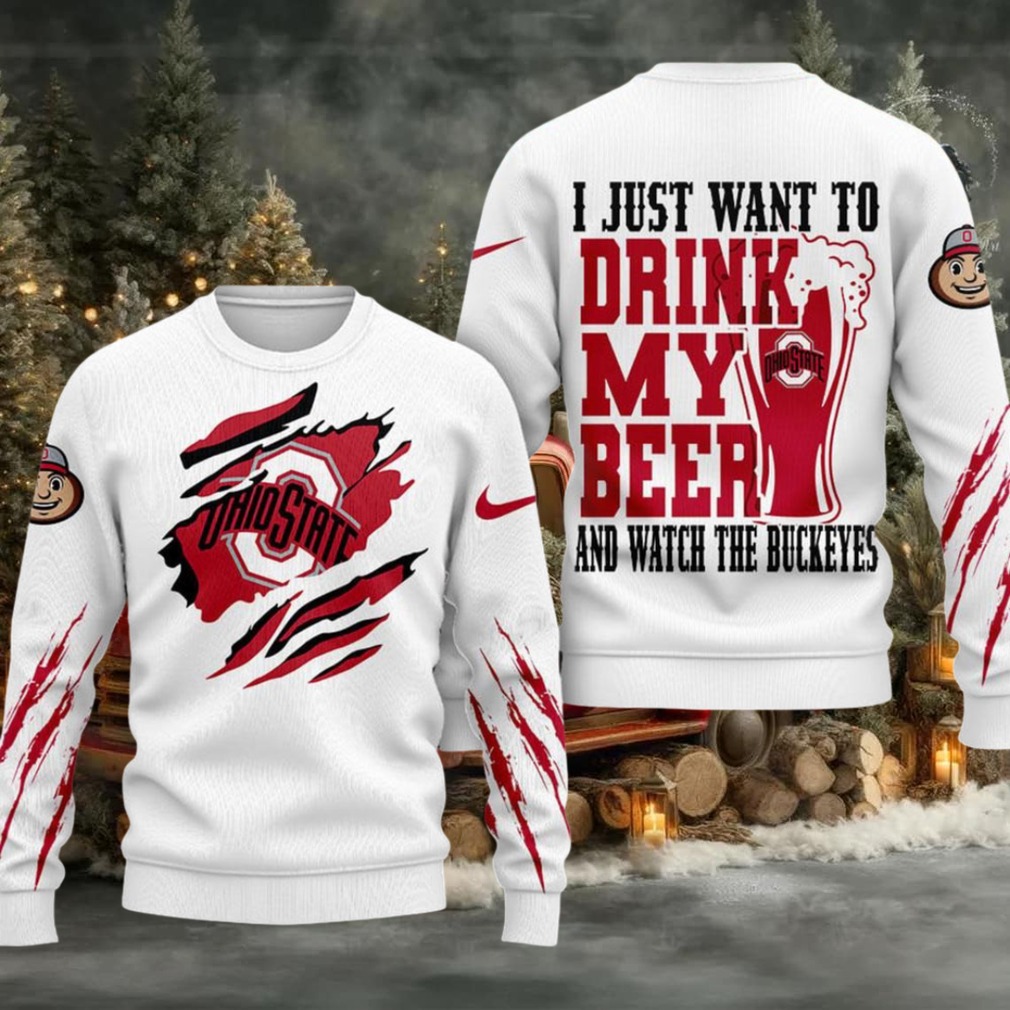 Ohio State Buckeyes NCAA I Just Want To Drink My Beer And Watch Aggies Ugy Christmas Sweater Ohio State Buckeyes NCAA I Just Want To Drink My Beer And Watch Aggies Ugy Christmas Sweater