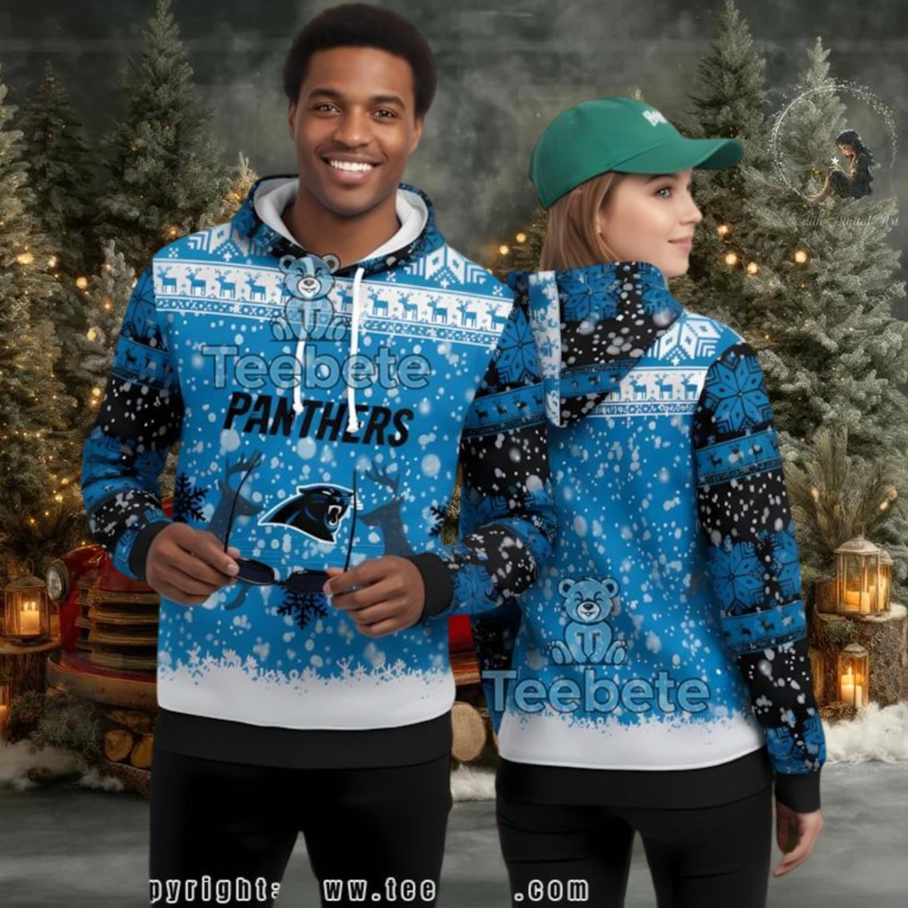 Carolina Panthers Reindeer Snowflakes 3D Ugly Hoodie Men Carolina Panthers Reindeer Snowflakes 3D Ugly Hoodie Men