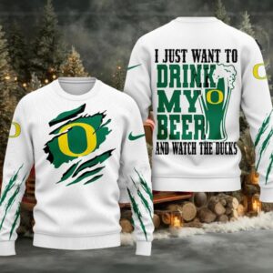 Oregon Ducks NCAA I Just Want To Drink My Beer And Watch Aggies Ugy Christmas Sweater