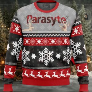 Parasyte Christmas Sweater – Festive Anime Ugly Sweater With Snowflakes & Reindeer Design