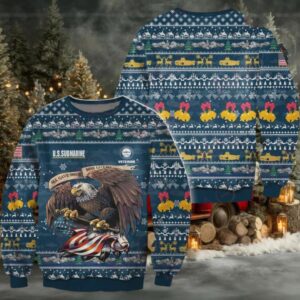 Patriotic U.S. Submarine Veteran Ugly Christmas Sweater – Bold Eagle Design