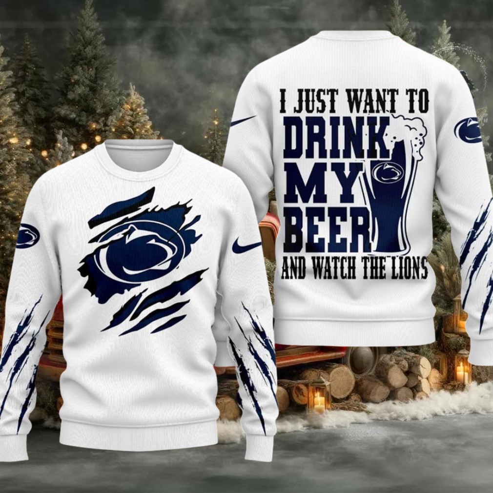 Penn State Nittany Lions NCAA I Just Want To Drink My Beer And Watch Aggies Ugy Christmas Sweater Penn State Nittany Lions NCAA I Just Want To Drink My Beer And Watch Aggies Ugy Christmas Sweater