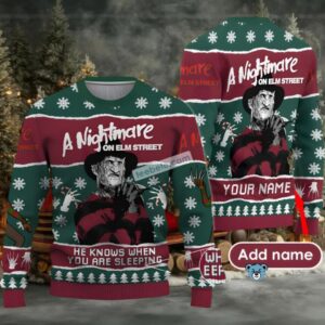 Personalized Freddy Krueger A Nightmare On Elm Street Ugly Christmas Sweater Adults Green