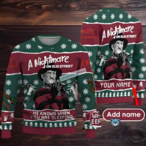 Personalized Freddy Krueger A Nightmare On Elm Street Ugly Christmas Sweater Adults Green