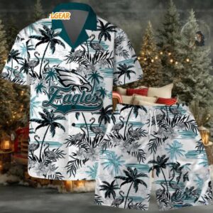 Philadelphia Eagles Football Team Logo Pattern Flamingo Hibiscus Summer Hawaiian Shirt And Beach Short Philadelphia Eagles Football Team Logo Pattern Flamingo Hibiscus Summer Hawaiian Shirt And Beach Short